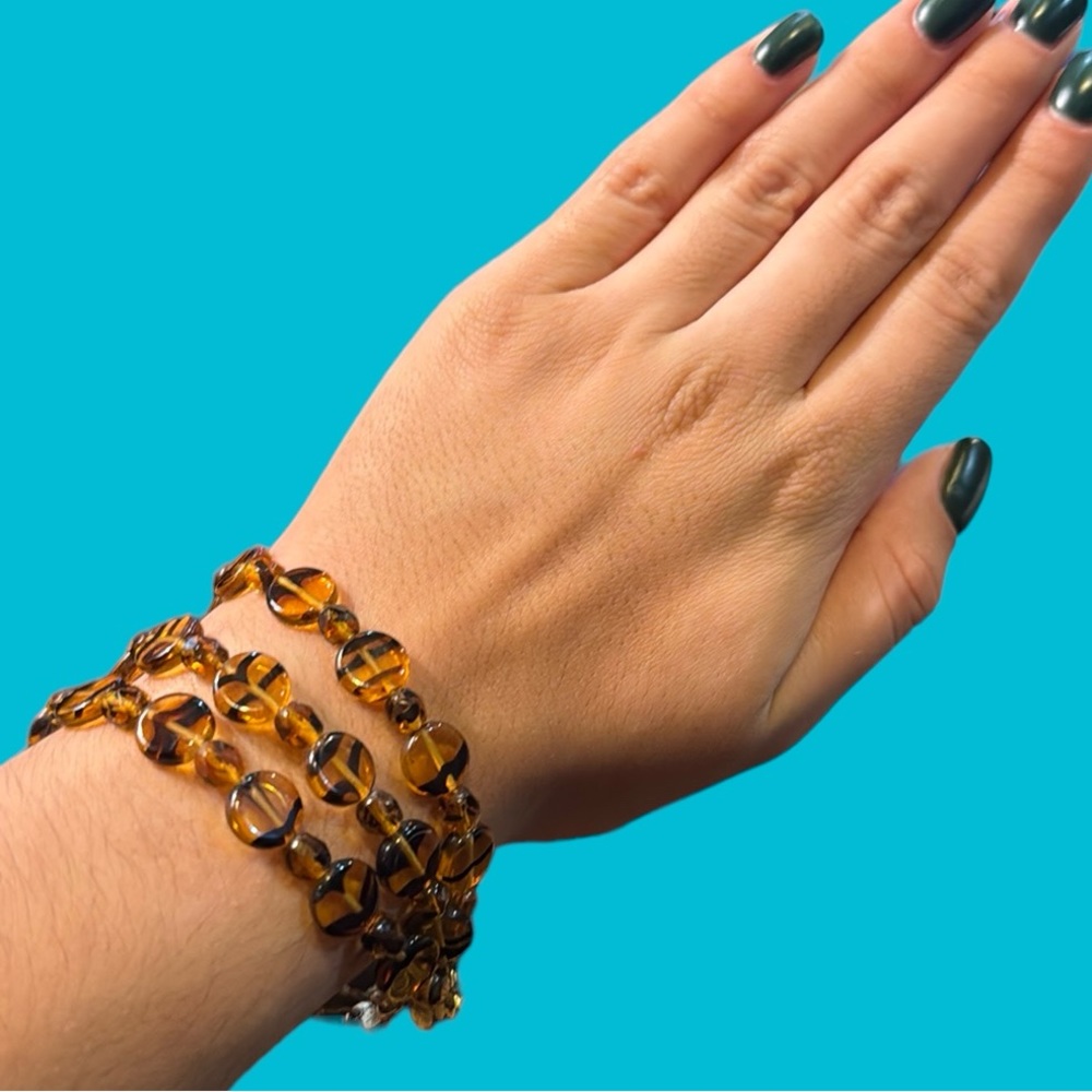 TRIPLE STRAND TIGERS EYE GLASS BEADS BRACELET‎